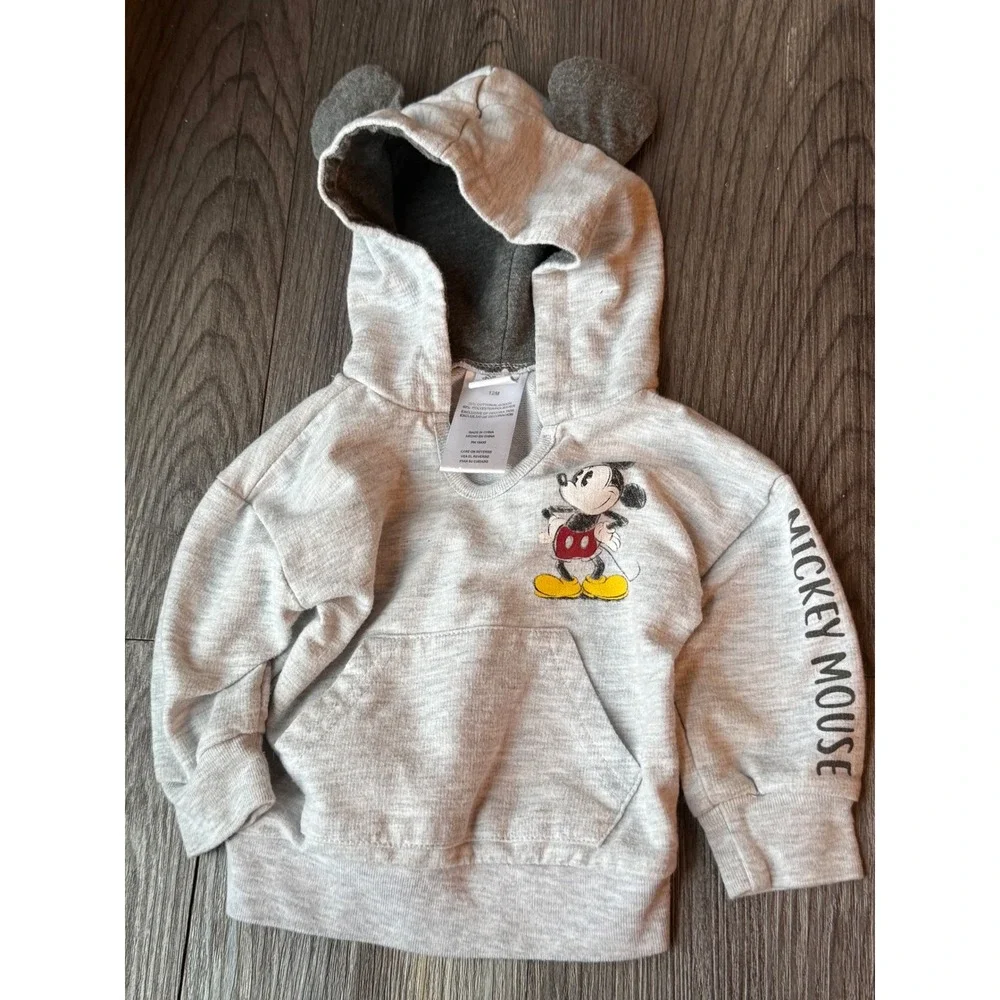 Disney Mickey Mouse Baby Boys Gray Hoodie and Joggers Set with Ears size12 month